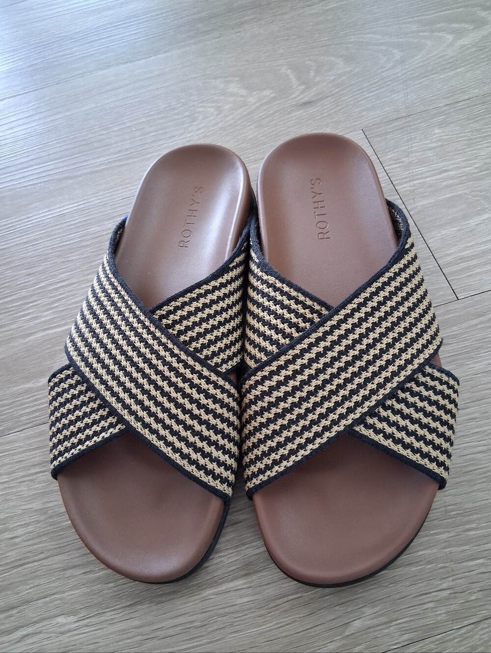 Rothy's The Weekend Slide Sandals In Toffee Stripe - Picture 3 of 14